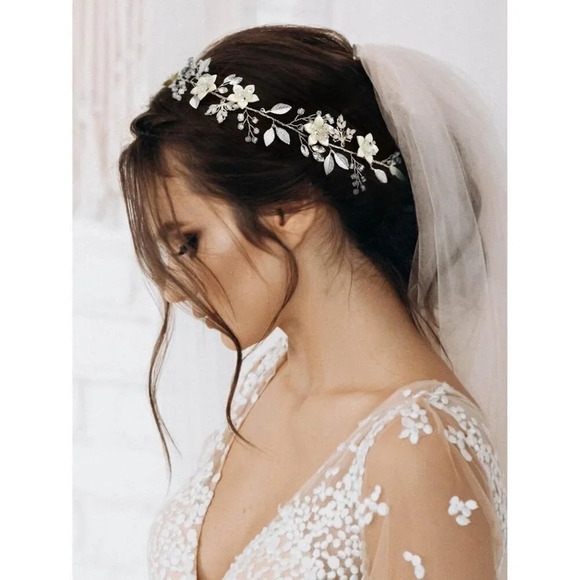 ❤️Women Sliver Handmade Bridal Headband Hair Accessories  Hair Pieces Floral - Picture 3 of 7